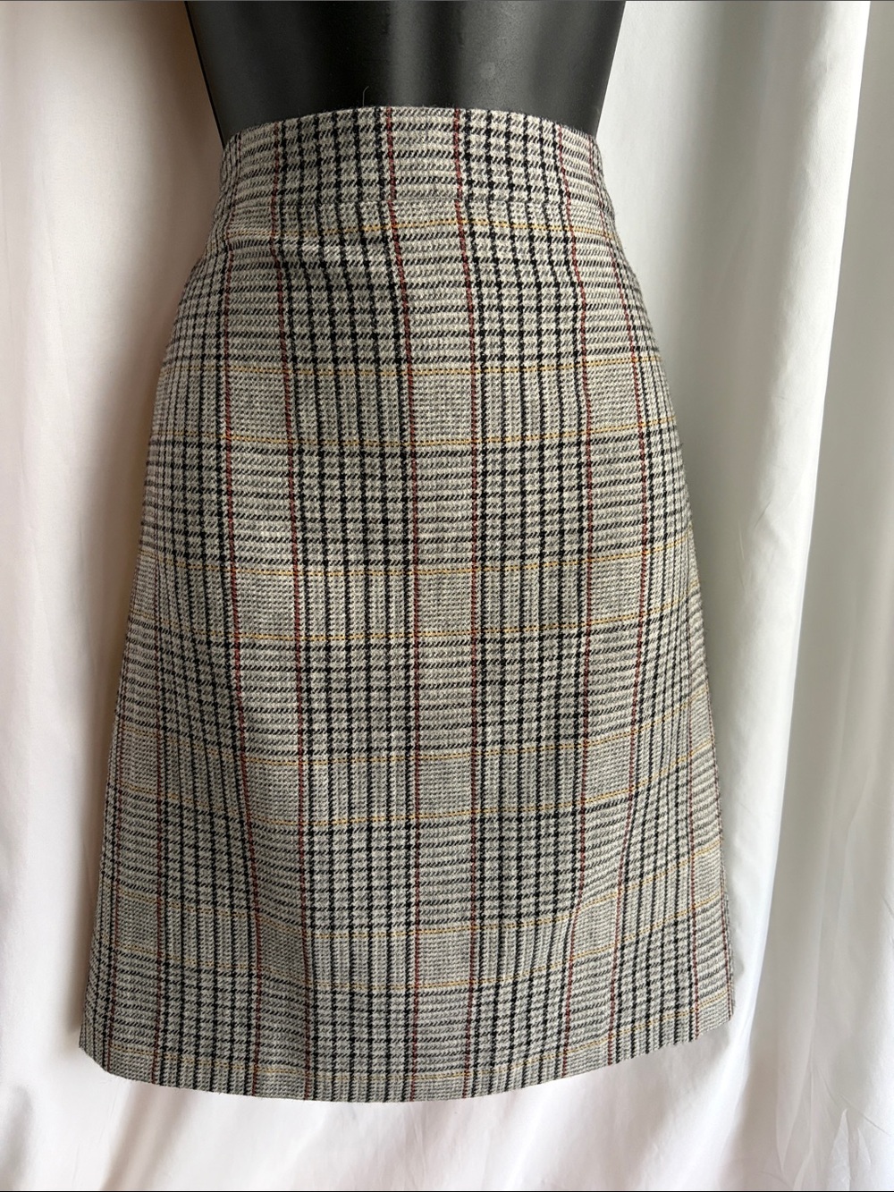 J. Crew The Pencil Skirt Plaid in Gray with Black, Tan and Red Accents